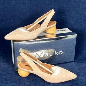 Matiko Circa Suede Slingback Pumps Peach Wooden Orb Heel Women’s 6.5 / EU 37 NIB
